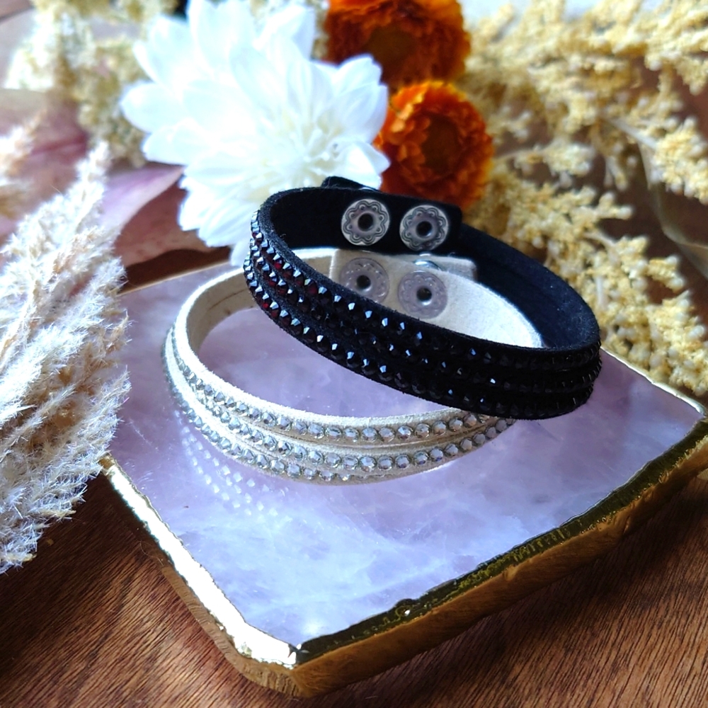 Stackable Faux Suede Rhinestone Snap Bracelets